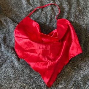 red silk tie back halter top